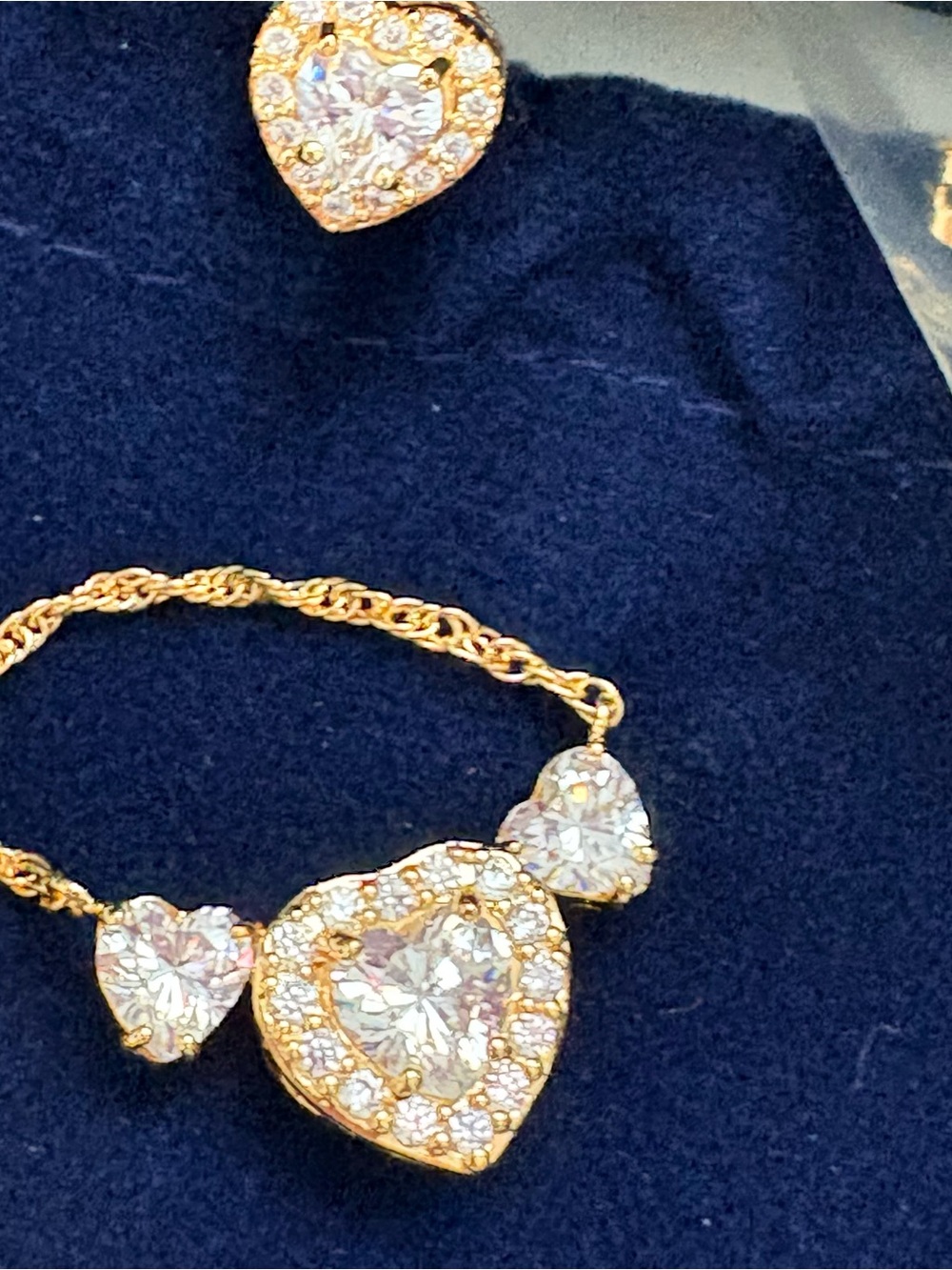 Danbury Mint Gold-Plated Heart Necklace and Earrings with Clear Cubic Zirconia